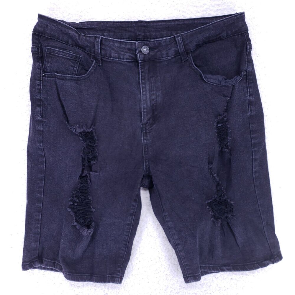 Shein Jean Shorts Denim Cotton Mens SZ 32 Black Straight VTG Baggy 90s Y2K